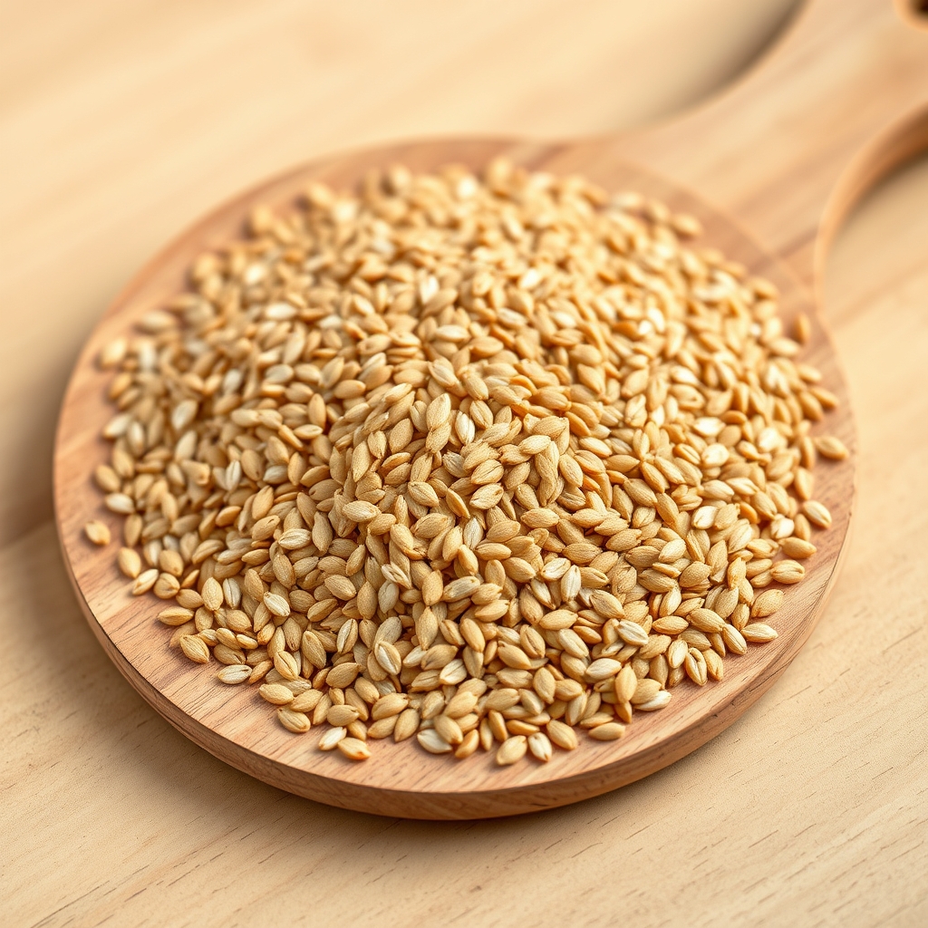 Whole and ground flax seeds arranged on a natural wooden board